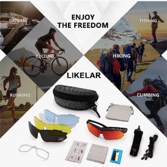 Unisex Polarized Sports Sunglasses + 5 Interchangeable Lenses - UV400 Protection